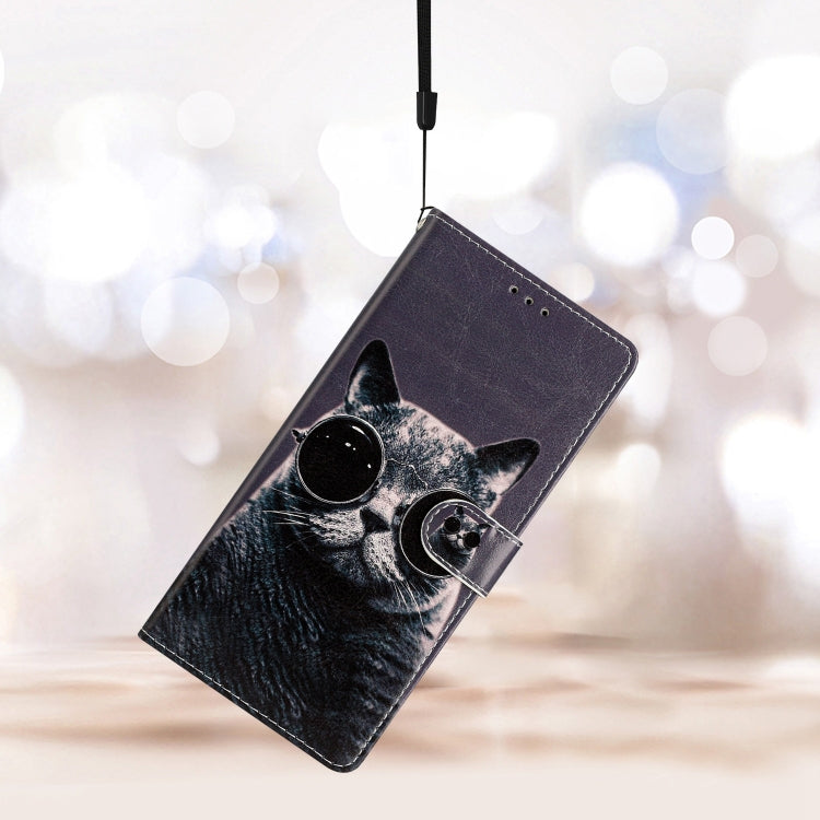 Colored Drawing Leather Phone Case for Huawei Mate 60 featuring a cute sunglasses cat design, made from durable PU and TPU materials.